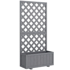 Outsunny Wood Planter with Trellis for Climbing Plants, Raised Bed, Planter Box with Drainage Holes to Grow Herbs Flowers, Grey