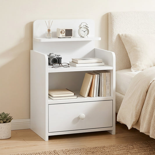 HOMCOM Bedside Cabinet, Bedside Table with Drawer and Shelf for Living Room, White