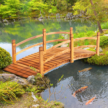 Outsunny 6FT Wooden Garden Bridge with Safety Railings, Classic Arc Footbridge for Stream Pond Walkway, Orange