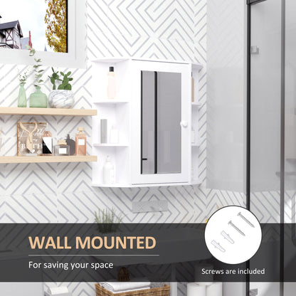 Wall Mounted Bathroom Cabinet with Mirror Single Door Storage Organizer 2-tier Inner Shelves White