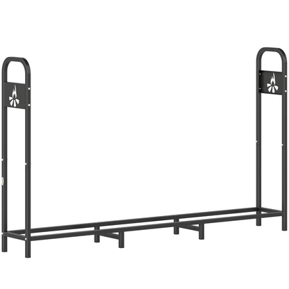 Outsunny 6.5 FT Steel Firewood Log Rack with 300 kg Capacity, Heavy Duty Indoor Outdoor Fireplace Wood Storage Shelf, Log Holder/Stand with Extra Support Legs, Decorative Bonfire Pattern, Black
