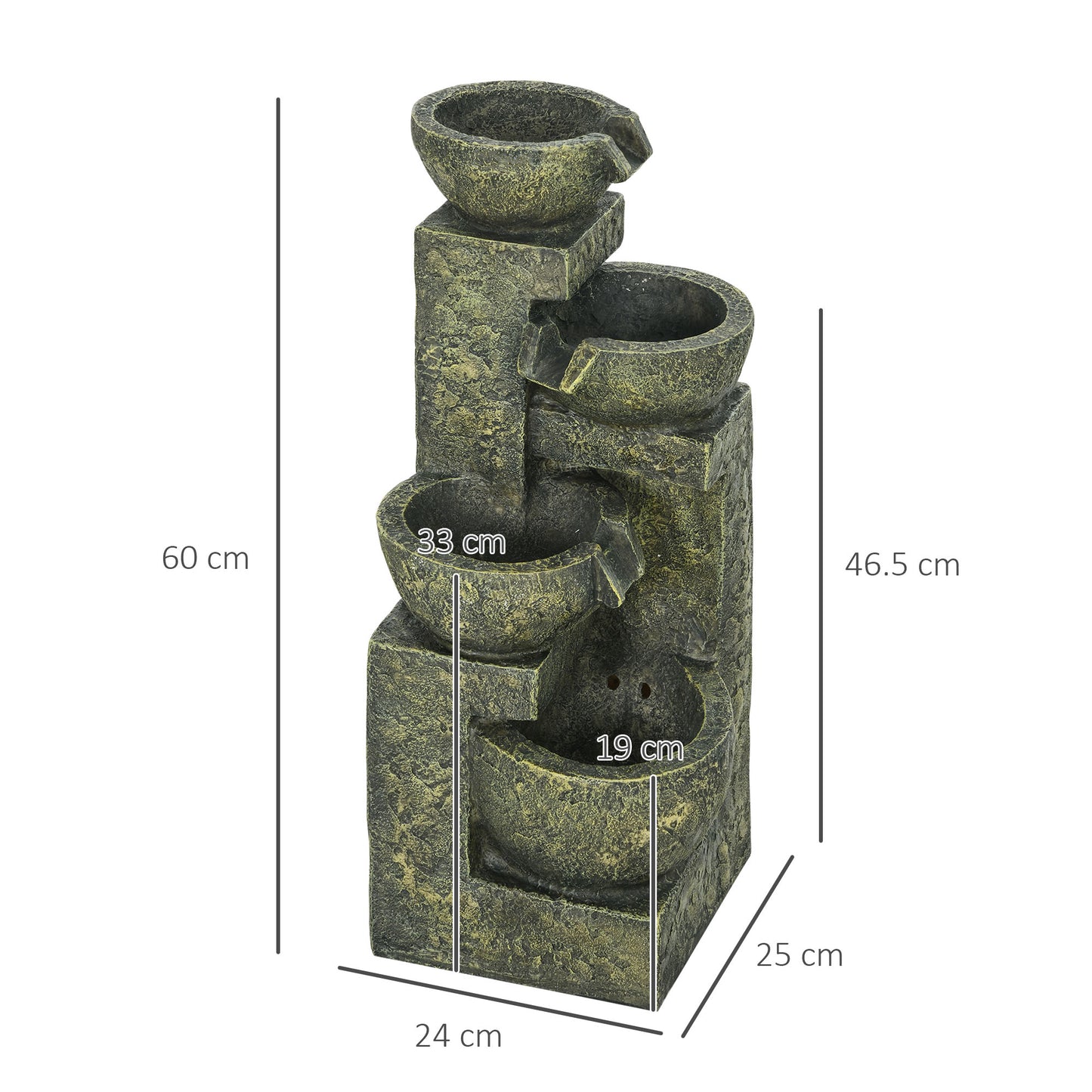 Outsunny Garden Water Feature Waterfall Fountain with 4-Tier Stone Look Bowls, Adjustable Flow