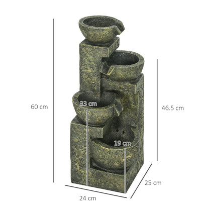 Outsunny Garden Water Feature Waterfall Fountain with 4-Tier Stone Look Bowls, Adjustable Flow