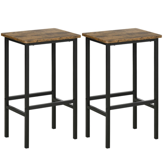 HOMCOM Industrial Bar Stools, Set of 2 Kitchen Breakfast Bar Chairs with Footrest, Counter Height Island Stools for Dining Area, Home Pub, Rustic Brown