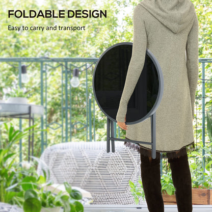 Outsunny a45cm Garden Side Table, Outdoor Round Folding Patio Table with Imitation Marble Glass Top, Small Coffee Table, Black