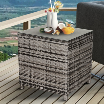 Outsunny Square PE Rattan Garden Table, with Glass Table Top - Grey