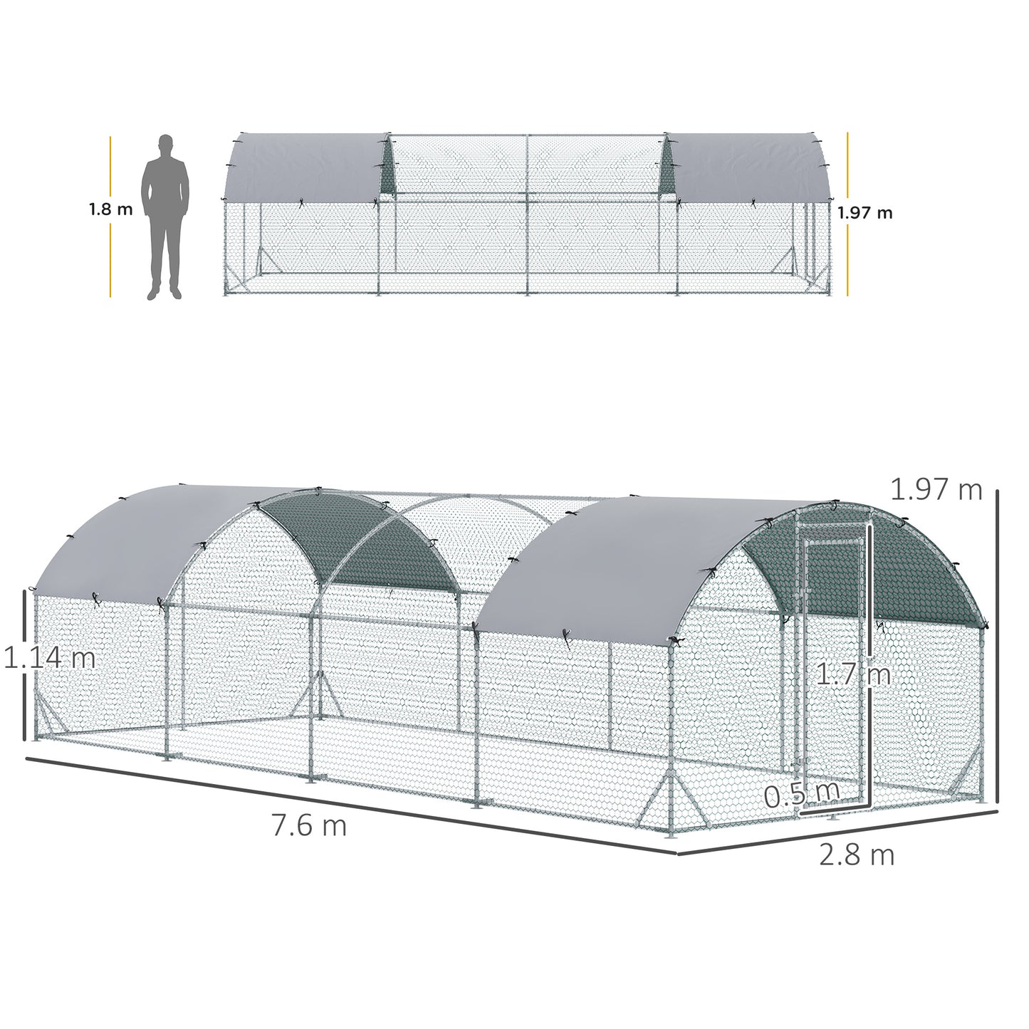 PawHut Walk In Chicken Run Galvanised Chicken Coop Hen Poultry House Cage Pet Playpen Garden with Water-Resist Covers
