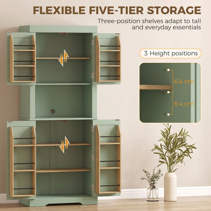 HOMCOM 183 cm Tall Kitchen Cupboard, Kitchen Cabinet with Open Countertop, Door Racks and Adjustable Shelves, Sage Green