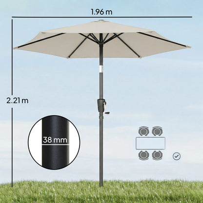 Outsunny 2m Garden Parasol Umbrella, Outdoor Table Parasol Umbrella with Crank Handle, Tilt Function, UV30+ Protection