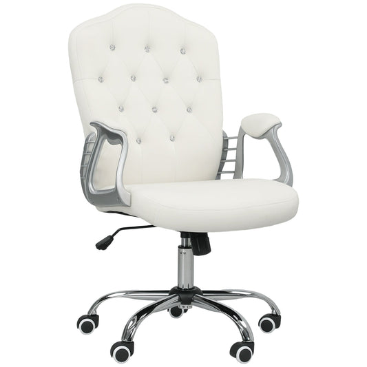 Vinsetto Velvet-Feel Work Chair, with Diamante Back - Cream