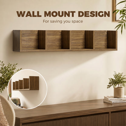 HOMCOM Wall Mount 84 CD / 56 DVD/Blu-ray/ Media Storage Rack 4 Cubes Wooden Shelf Organizer Unit Bookcase Display, Walnut