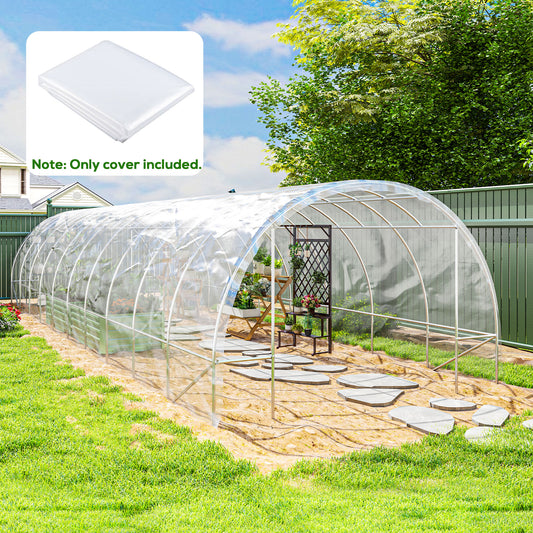 Outsunny 6 X 10m Heavy Duty (150um/6mil) Polypropylene Greenhouse Cover Replacement, UV Resistant Waterproof Plastic Polytunnel Cover, Clear