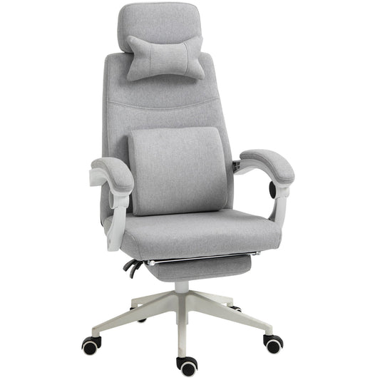 Vinsetto Home Office Chair w/ Manual Footrest Recliner Padded Modern Adjustable Swivel Seat w/ 2 Pillows Armrest Ergonomic Grey