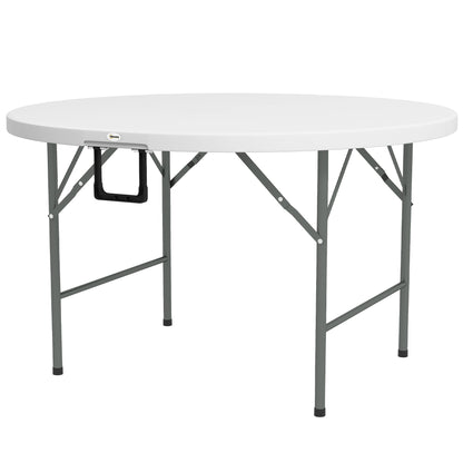 122cm Folding Garden Table, Outdoor HDPE Round Picnic Table for 6, Patio Table with Metal Frame, White