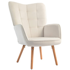 HOMCOM Modern Accent Chair, Upholstered Tufted Wingback Armchair with Seat Padding, Velvet Leisure Lounge Bedroom Chair with Wood Legs, Cream White