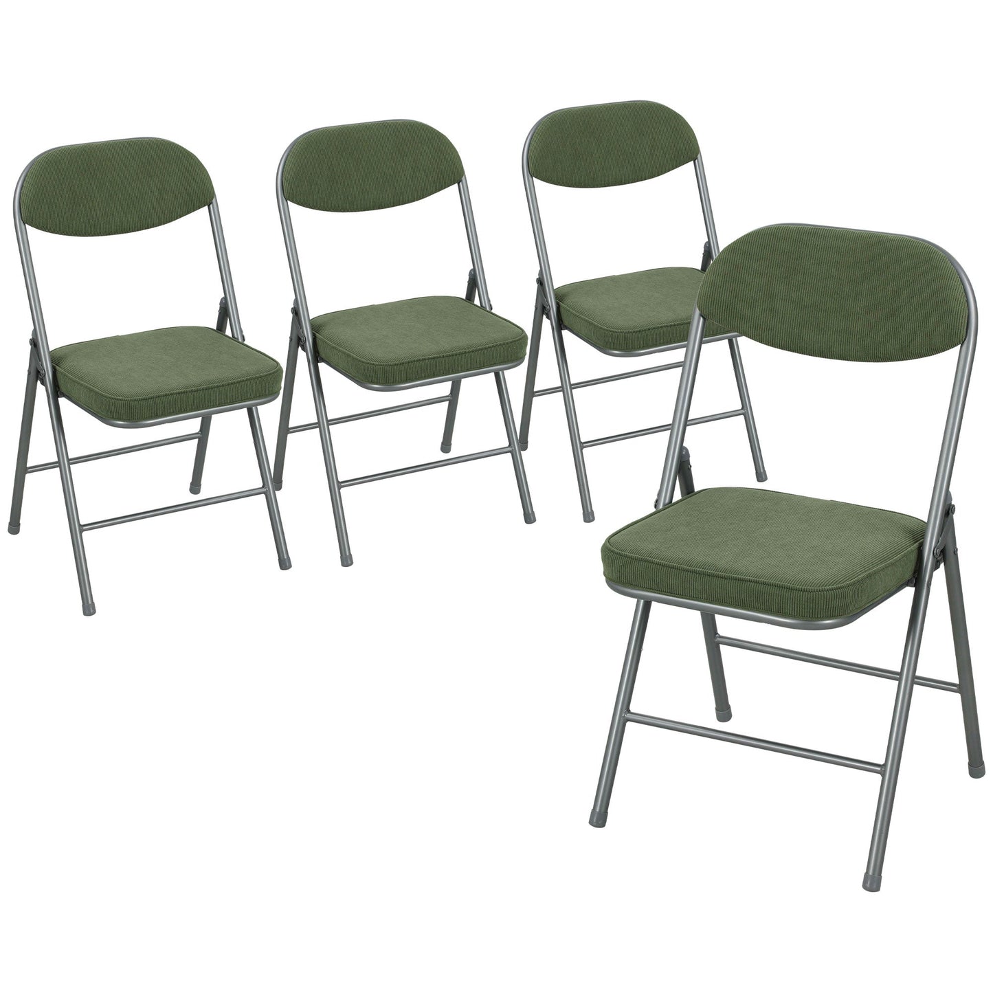 HOMCOM Set of Four Folding Corduroy Seat Chairs - Green