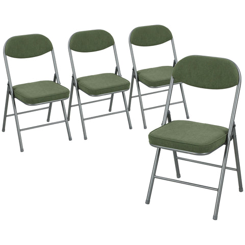 HOMCOM Set of Four Folding Corduroy Seat Chairs - Green