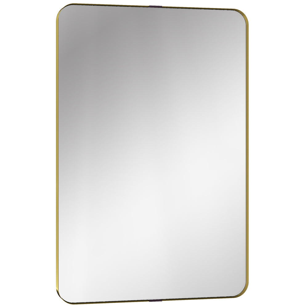 HOMCOM Rectangular Wall Mirror, 90 x 60 cm Wall Mounted Bathroom Mirror w/ Aluminium Alloy Frame and Tempered Glass, Gold Tone