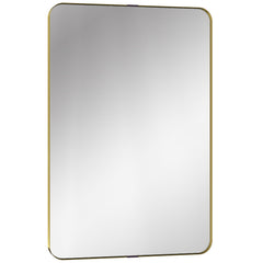 HOMCOM Rectangular Wall Mirror, 90 x 60 cm Wall Mounted Bathroom Mirror w/ Aluminium Alloy Frame and Tempered Glass, Gold Tone