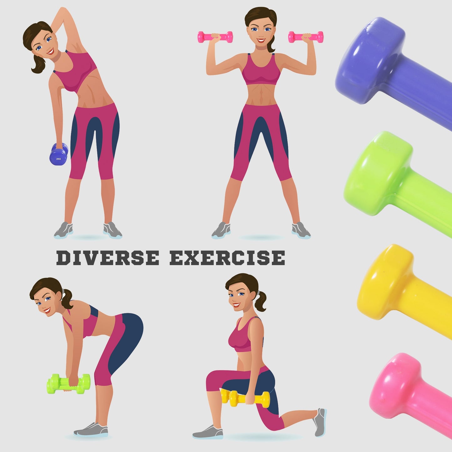 HOMCOM 10KG Dumbbells Set with Carry Case, Hand Weights for Women and Men Home Gym Weight Lifting Training, Red, Yellow, Green, Purple