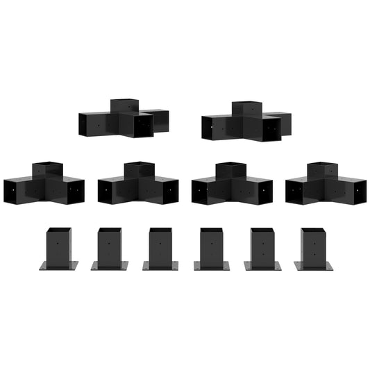 Outsunny 12PCS Pergola Kit, Pergola Brackets with 3-Way & 4-Way Corner Brackets for 9.6 x 9.6 cm (Actual 9.2 x 9.2 cm) Lumber