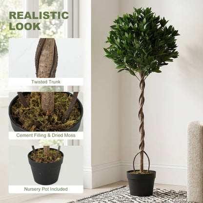 Outsunny Realistic Lush Topiary Ball Tree, Artificial Bay Laurel Topiary Trees with Weighted Pot, Set of 2, Green