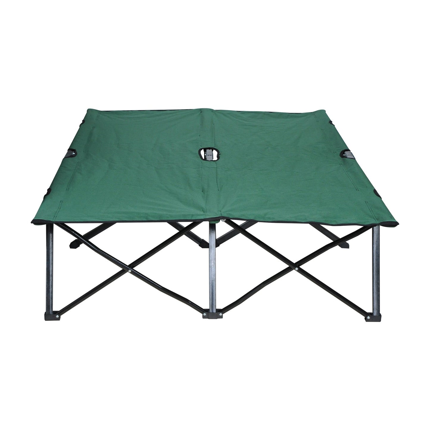 Outsunny Double Camping Bed Camping Cot Foldable Sunbed Outdoor Patio Sleeping Bed Super Light with Carry Bag (Green)