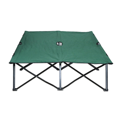 Outsunny Double Camping Bed Camping Cot Foldable Sunbed Outdoor Patio Sleeping Bed Super Light with Carry Bag (Green)