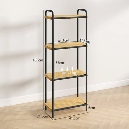 HOMCOM 4-Tier Bamboo Bathroom Storage Shelf, Freestanding Narrow Shelving Unit with Slatted Shelves for Kitchen Bathroom Living Room, 41.5 x 21.5 x 106 cm, Natural and Black
