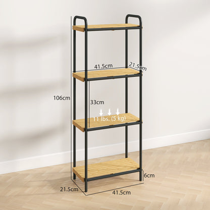 HOMCOM 4-Tier Bamboo Bathroom Storage Shelf, Freestanding Narrow Shelving Unit with Slatted Shelves for Kitchen Bathroom Living Room, 41.5 x 21.5 x 106 cm, Natural and Black