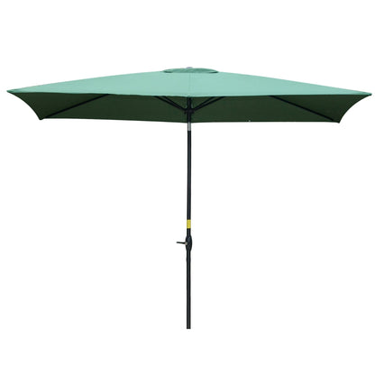 Outsunny 2 x 3(m) Garden Parasol Umbrella, Rectangular Outdoor Market Umbrella Sun Shade with Crank & Push Button Tilt, 6 Ribs, Aluminium Pole, Green