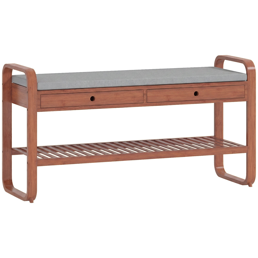 HOMCOM Shoe Bench with 2 Drawers Cushioned Seat Shoe Storage Bench for Hallway 105 cm Dark Brown and Grey