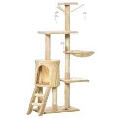 PawHut Multi-Level Cat Tree with Scratching Post, Ladder, Cat House, Beige