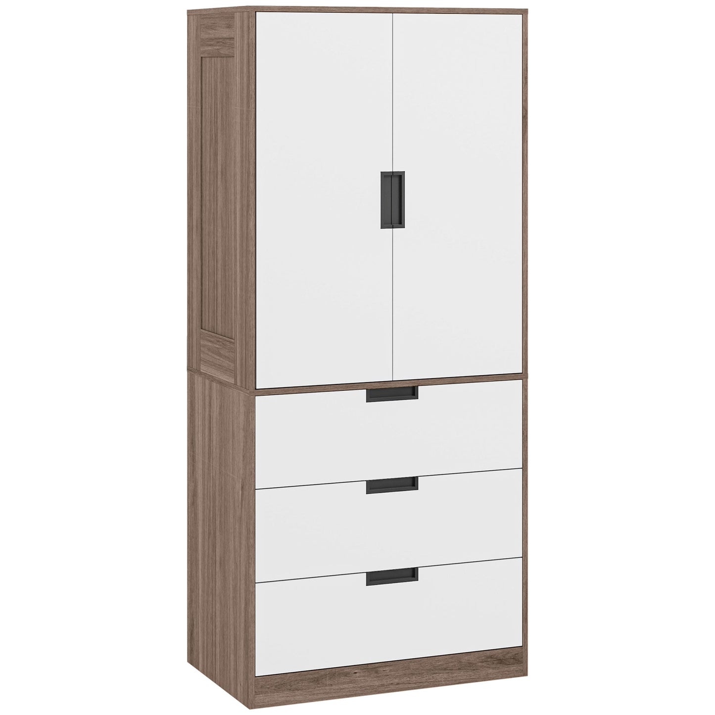 HOMCOM Two Door Wardrobe with drawers for Bedroom Use Family Use, White Brown