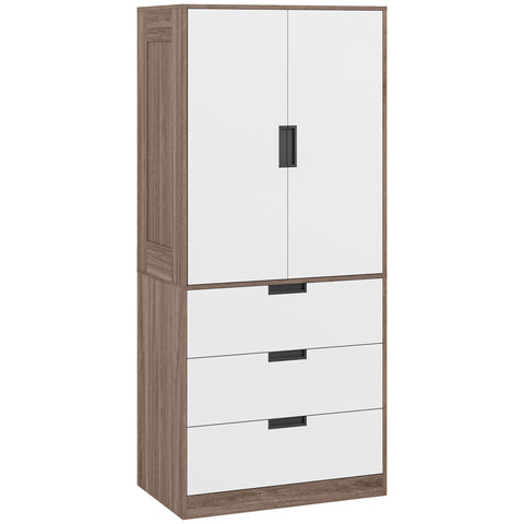 HOMCOM Two Door Wardrobe with drawers for Bedroom Use Family Use, White Brown