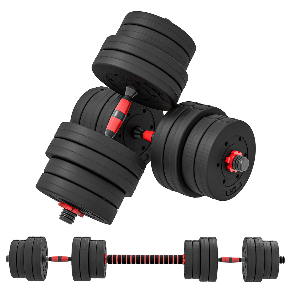 HOMCOM 30kg 2 in 1 Adjustable Dumbbell & Barbell Set, Dumbbell Hand Weight Barbell for Strength Training, Lifting Training Fitness for Home, Office, Gym, Black