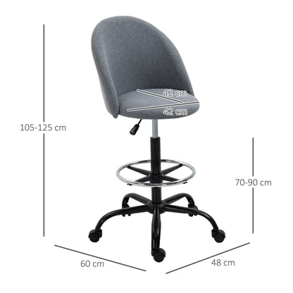 Vinsetto Ergonomic Drafting chair Adjustable Height w/ 5 Wheels Padded Seat Footrest 360° Swivel Freely Comfortable Versatile Use For Home Office