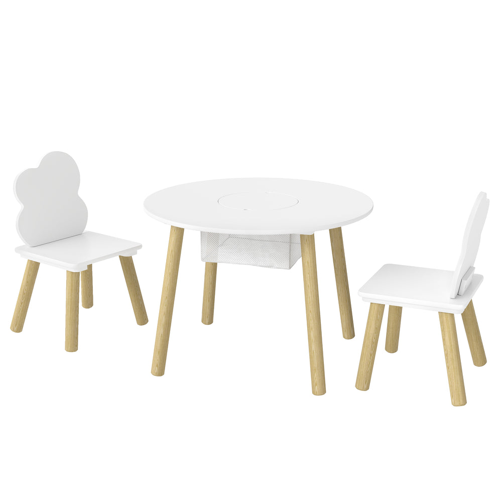 AIYAPLAY Kids Table and Chairs Set with Storage Bag Toddler Table and Chairs Set 3 Piece for Playroom White