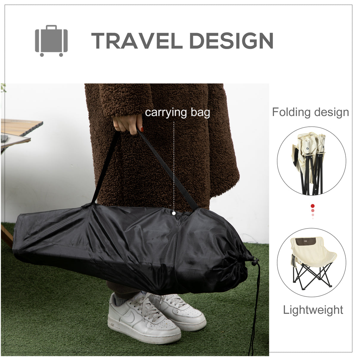 Outsunny Camping Chair, Lightweight Folding Chair with Carrying Bag and Storage Pocket, for Festivals, Fishing, Beach and Hiking, White