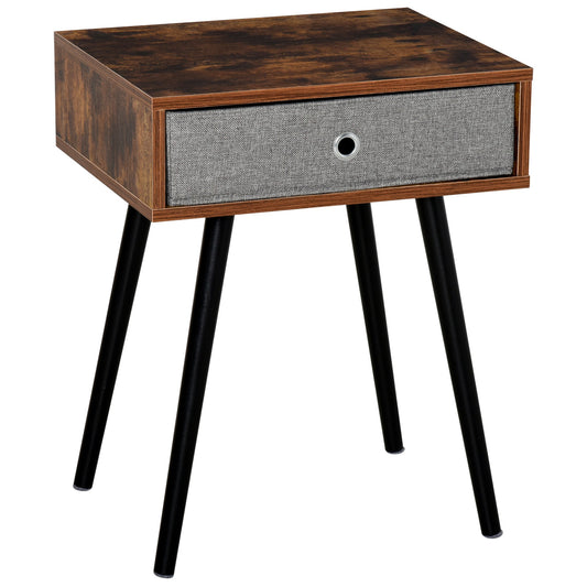 Retro Style Side Table, Nightstand, End Table with Removable Fabric Drawer, Accent Furniture with Wooden Legs, Rustic Brown and Black