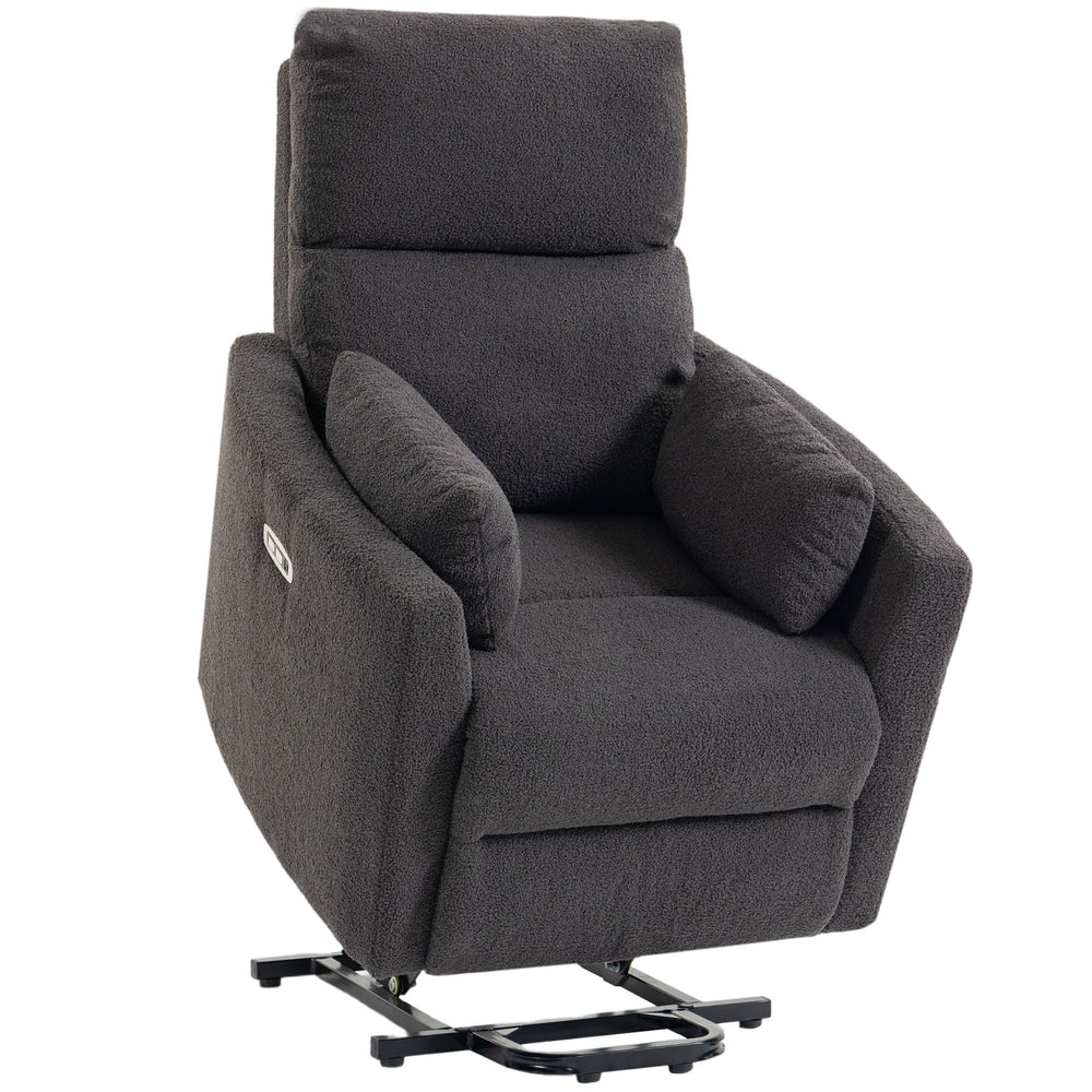 HOMCOM Riser Recliner Chair with Massage and Heat, Teddy Fleece Electric Power Lift Recliner for Elderly, Dark Grey