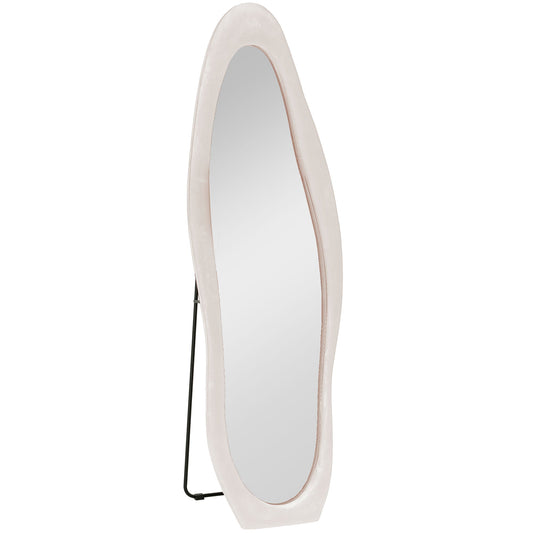 HOMCOM Wavy Velvet-Feel Full Length Mirror - Light Pink