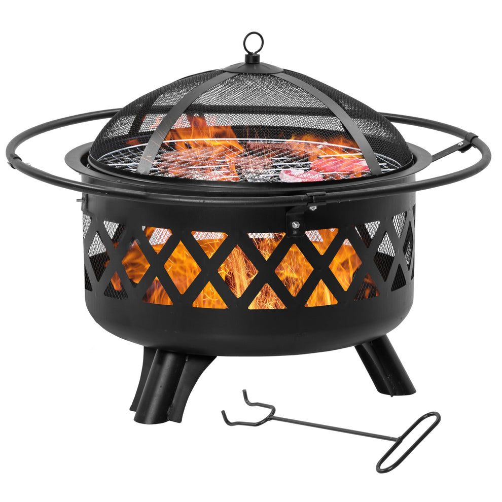 Outsunny 2-in-1 Outdoor Fire Pit with BBQ Grill, Patio Heater Log Wood ...