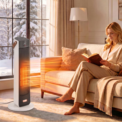 HOMCOM Portable Space Heater with Realistic Flame Effect, 2000W Ceramic Heater with Eco Mode, Adjustable Thermostat, Remote