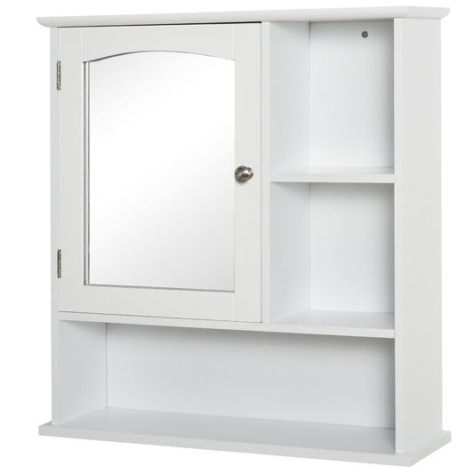 Kleankin Bathroom Cabinet, Wall Mount Storage Organizer with Mirror, Adjustable Shelf for Bathroom, Kitchen, Bedroom, White