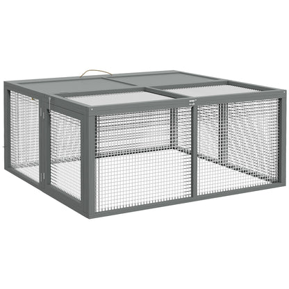 PawHut Folding Rabbit Run Wooden Large Rabbit Hutch for 2-3 Rabbits, Grey
