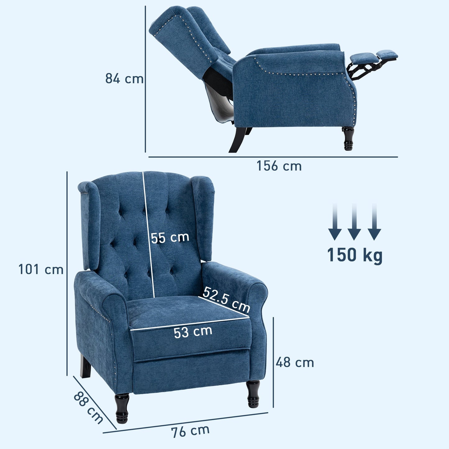 HOMCOM 150 Reclining Vintage Armchair, with footrest, Royal Blue