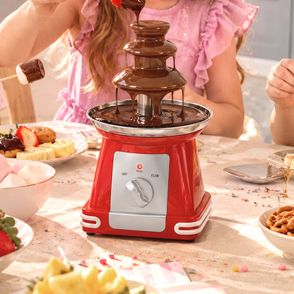 HOMCOM Stainless Steel Chocolate Fountain, 3-Tier 270 ml Electric Fondue Set with Hot Melting Pot Base for Parties, Red