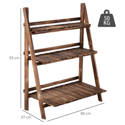 Outsunny Wooden Folding Flower Pot Stand 3 Tier Garden Planter Display Ladder Gardener Storage Shelves Rack Herb Holder (80L x 37W x 93H cm)