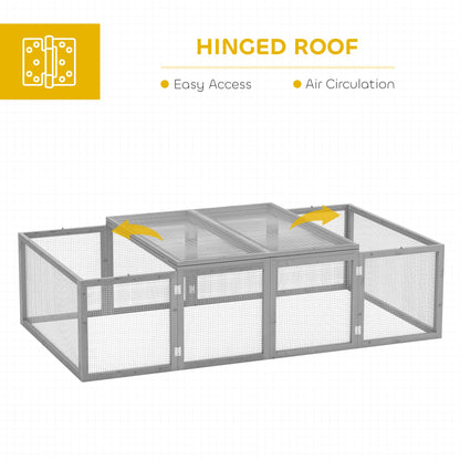 PawHut Wooden Rabbit Hutch Cage 6ft with Wire Mesh, Openable Roof, Play Space for Outdoor, Grey